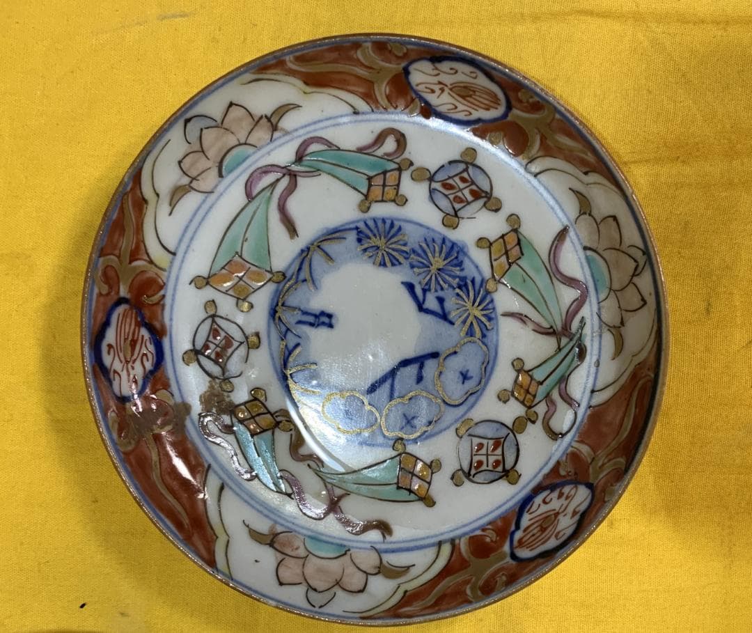 蔵出し!! 古伊万里 錦手 色絵小皿 松竹梅模様 江戸期? 12客 現状品!!