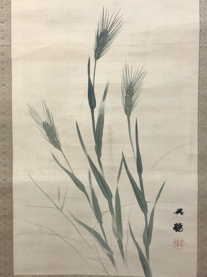 真作/小林呉橋/青麦に雲雀図/ヒバリ図/花鳥図/掛軸/名家伝来AE-386