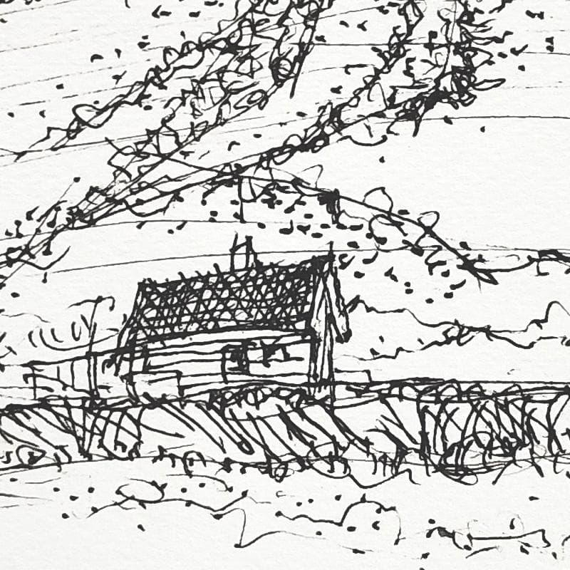 ☆青野昌勝☆「ニセコ有島記念館にて」ペン画　四ツ　未使用！