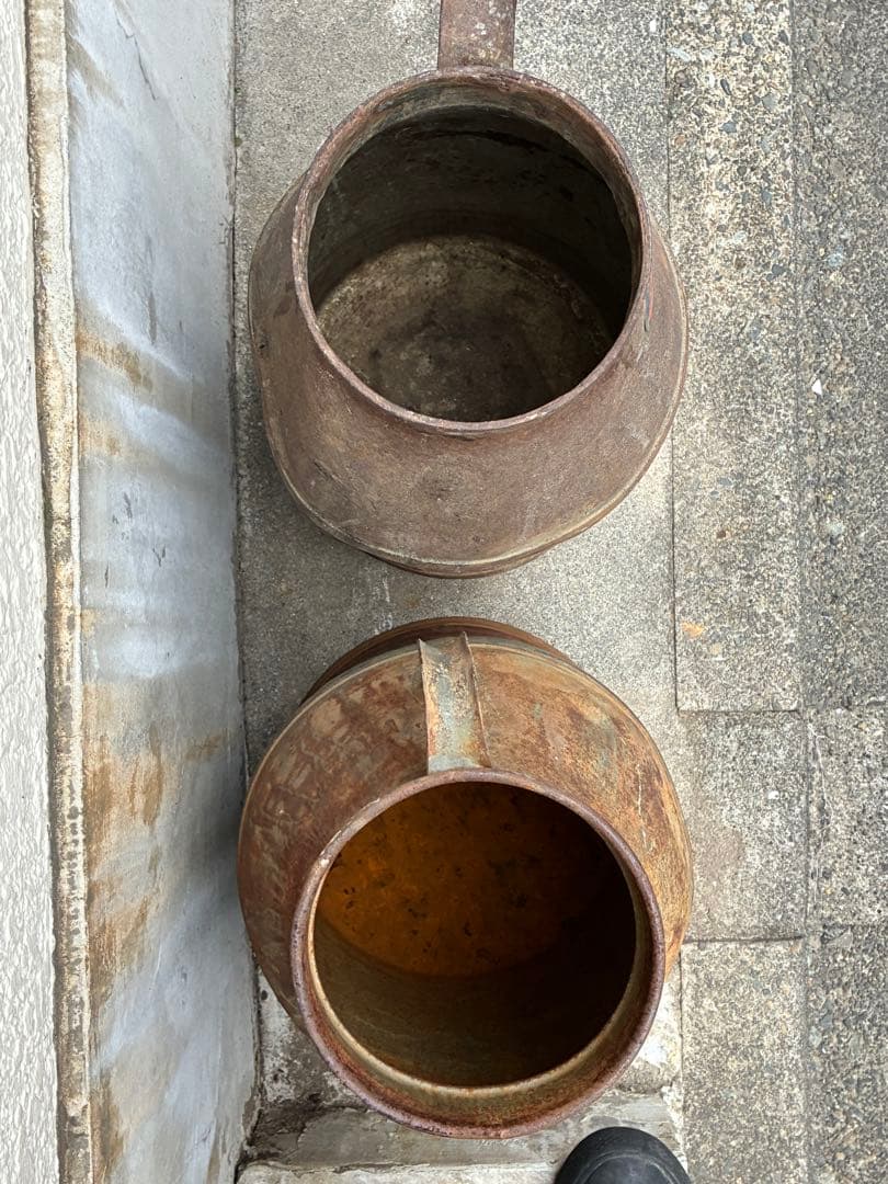 「アンティーク風 大型ブリキ製ミルク缶 2個セット レトロ インテリアにも◎」