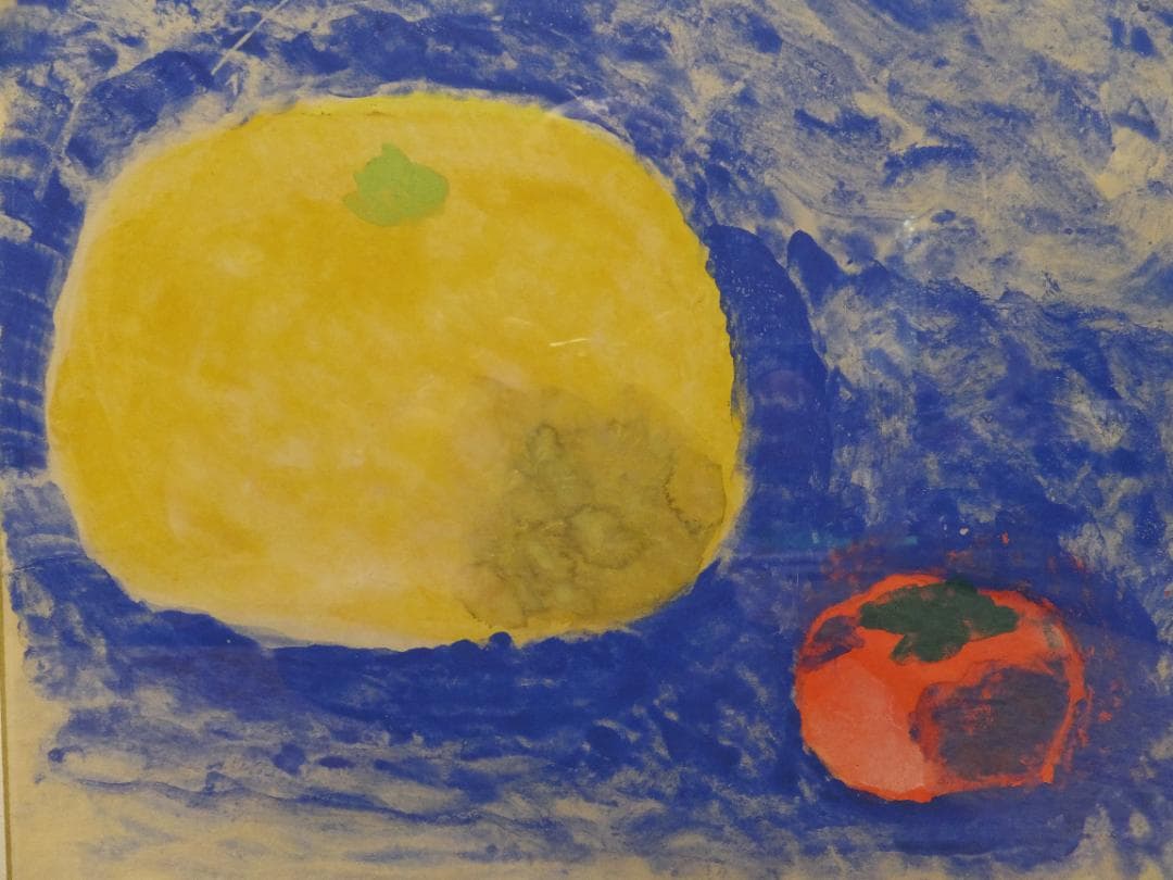 ★日本画★矢谷長治「柿とペイュ」２００８年１月制作（９３歳）落款＆自筆サイン入