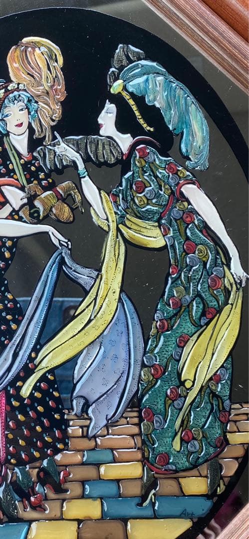 ステンドグラス ミラー絵画♦️ラタンフレーム♦️グリム童話♦️シンデレラ♦️送料込