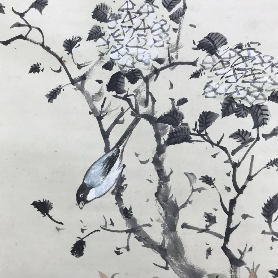 模写/山本梅逸/花鳥図/花図/掛軸/名家伝来/AD-846