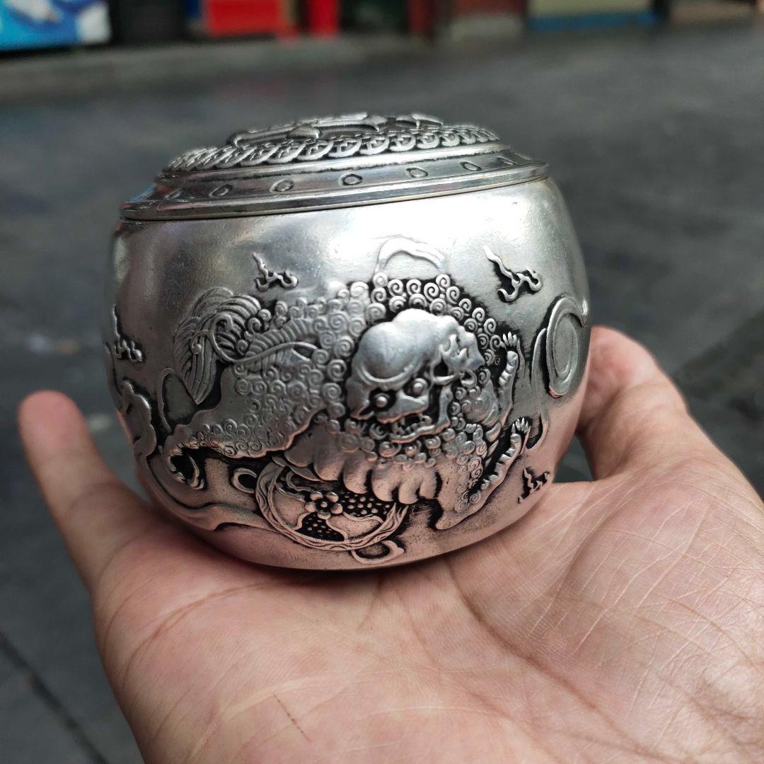 銅器 茶筒 招財進宝獅子茶筒 茶道置物 装飾品 工芸品