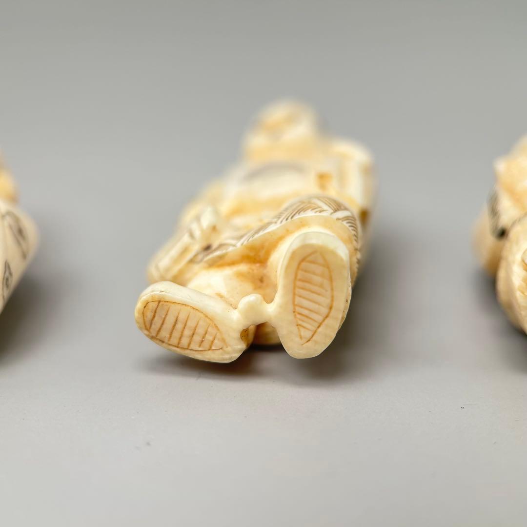 福の神像 4体セット彫刻根付天然素材アンティーク骨董飾り物古美術置物細密細工