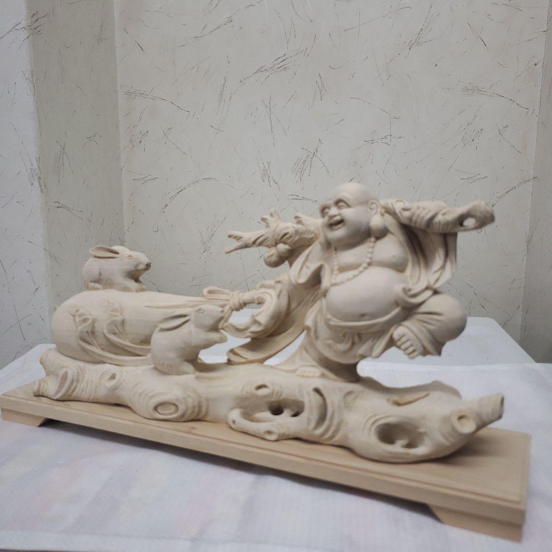 Ｂフライデー　蔵出し特価縁起物 七福神★楠材 布袋とうさぎ★福徳円満 子孫繁栄