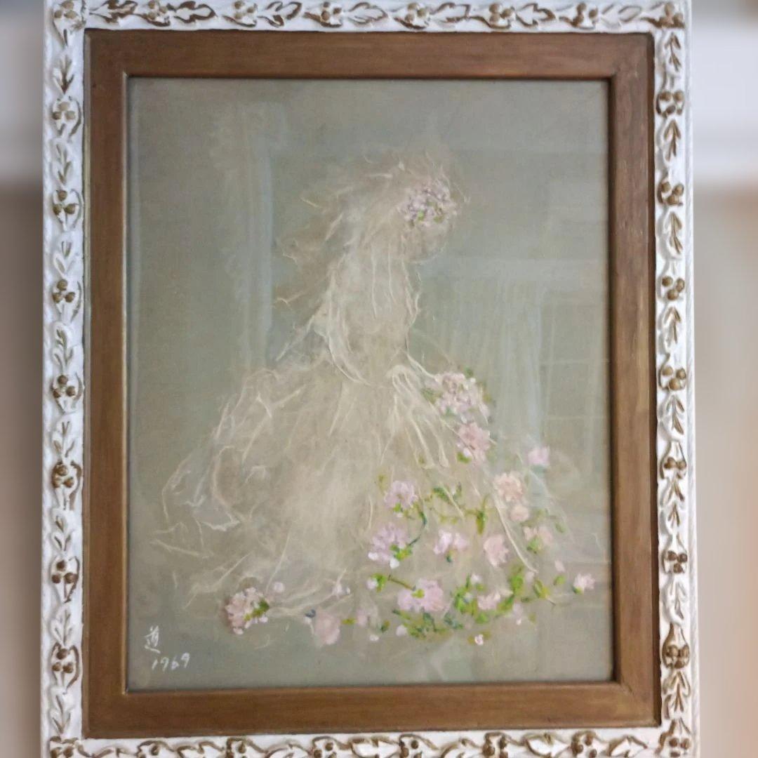 タイトル 道 1969年 ビンテージ ウェディングドレスの花婿 ちぎり絵