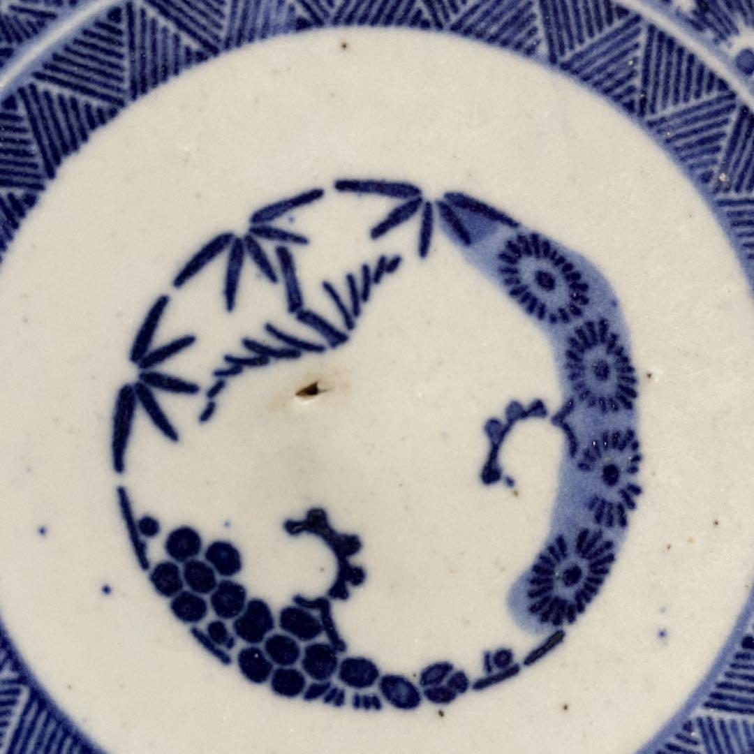 7寸染付椿絵皿　骨董品