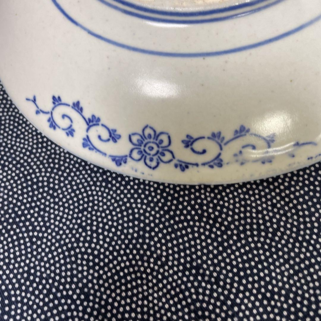 7寸染付椿絵皿　骨董品