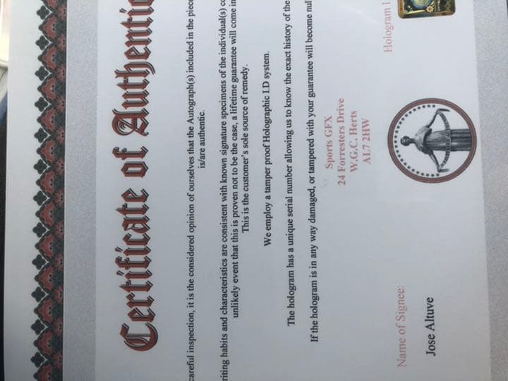 【1月SALE】MLB ホセ・アルトゥーべ　直筆サインPhoto