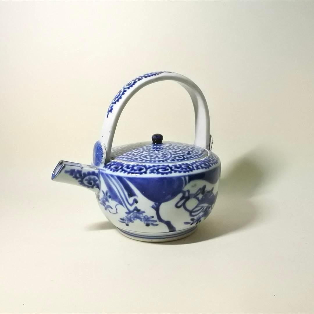 江戸中期　古伊万里　染付　蛸唐草　水注　持ち手　骨董品　アンティーク