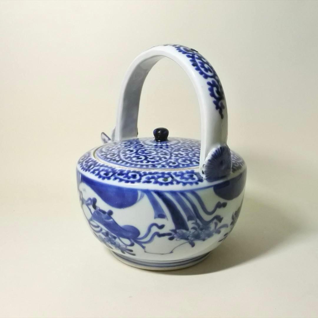 江戸中期　古伊万里　染付　蛸唐草　水注　持ち手　骨董品　アンティーク