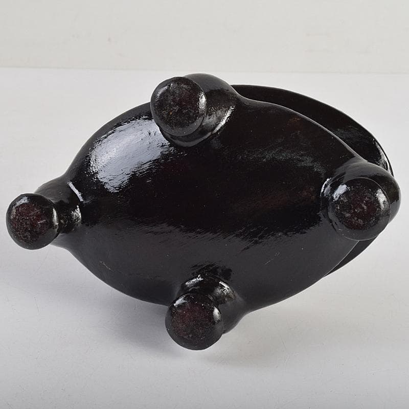 中国　玉石寿山石彫刻　鶴松刻　置物　唐木台付　V　R9120