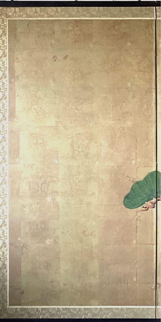 四つ折り屏風　日本画　金箔彩色　能松(舞台松)