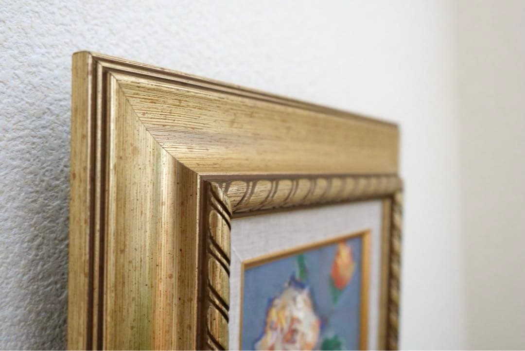 【肉筆】油絵 薔薇 豪華額縁付き 薔薇の絵 真筆 アンティーク インテリア 風水