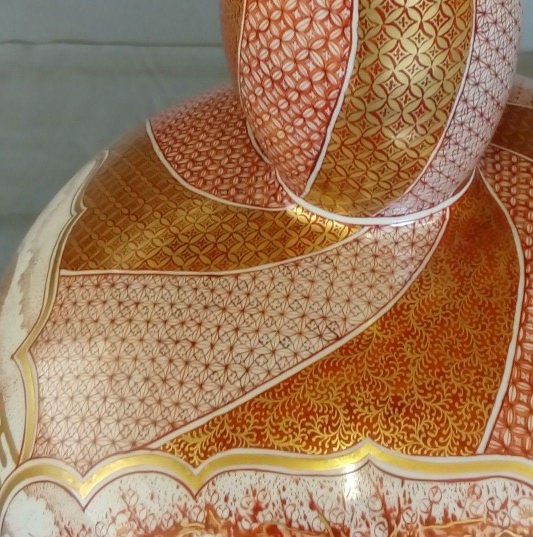 九谷焼　13.5号飾り壷「赤絵小紋割取」佐野青葉作　共箱入り