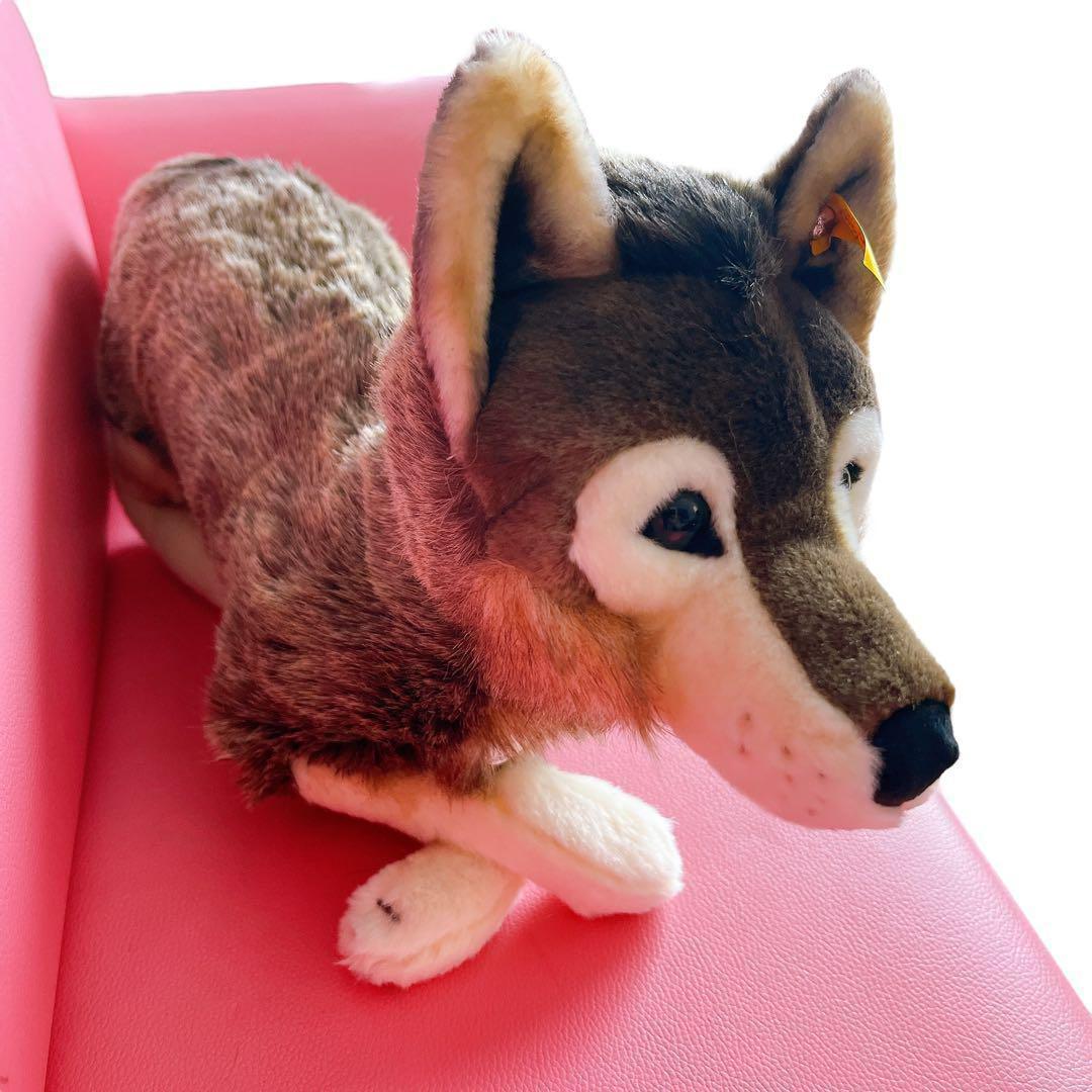 希少 正規品 シュタイフ オオカミ つぶらな瞳がかわいい 狼 ブラウン 40cm