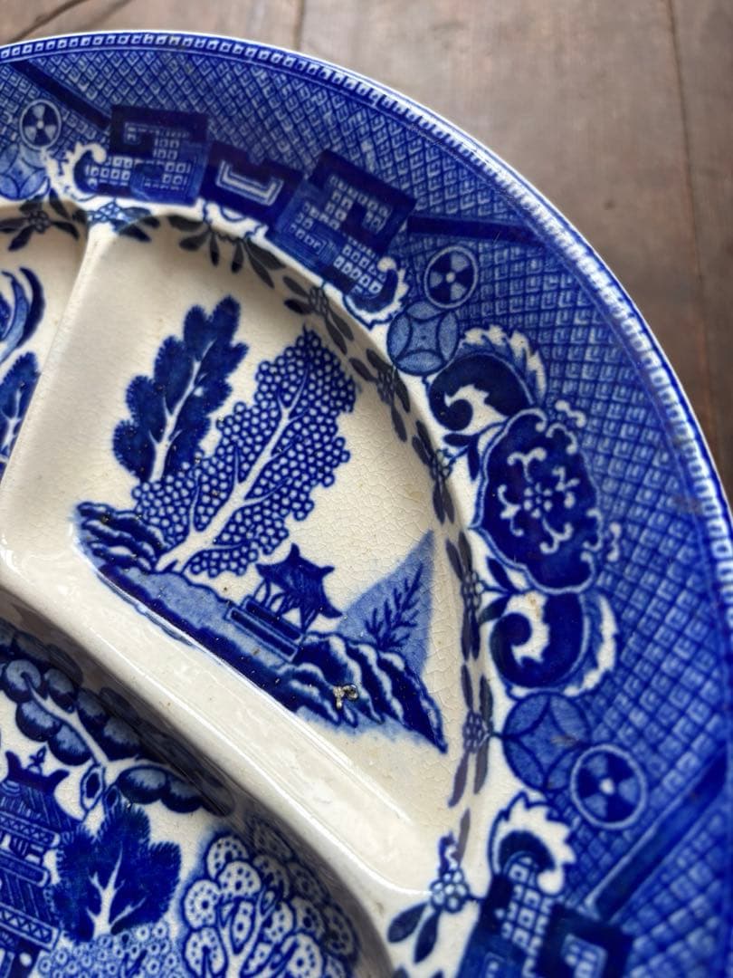 骨董　ウィローパターン　皿　陶器　日本　オキュパイドジャパン　ウィロー　占領下