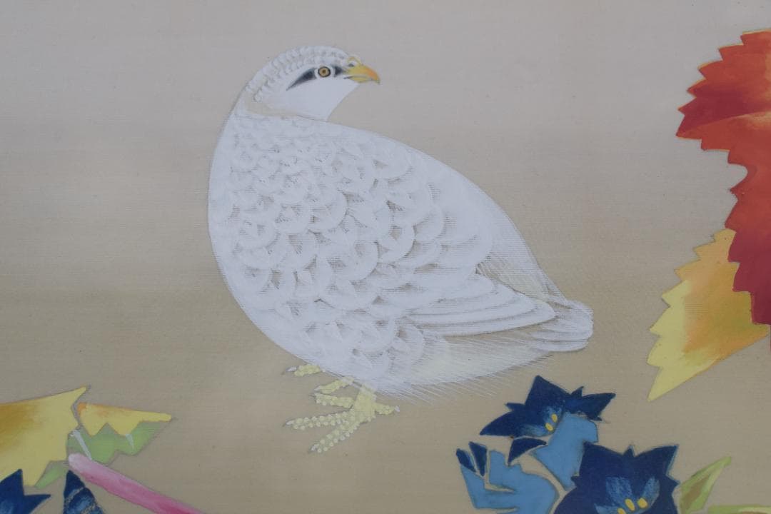 【真作】高田美一/花鳥図/紅葉雷鳥図/掛軸☆宝船☆Y-842　JM