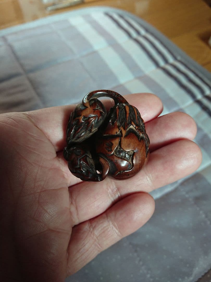 江戸 根付 傷み三茄子 木彫 木製 彫刻