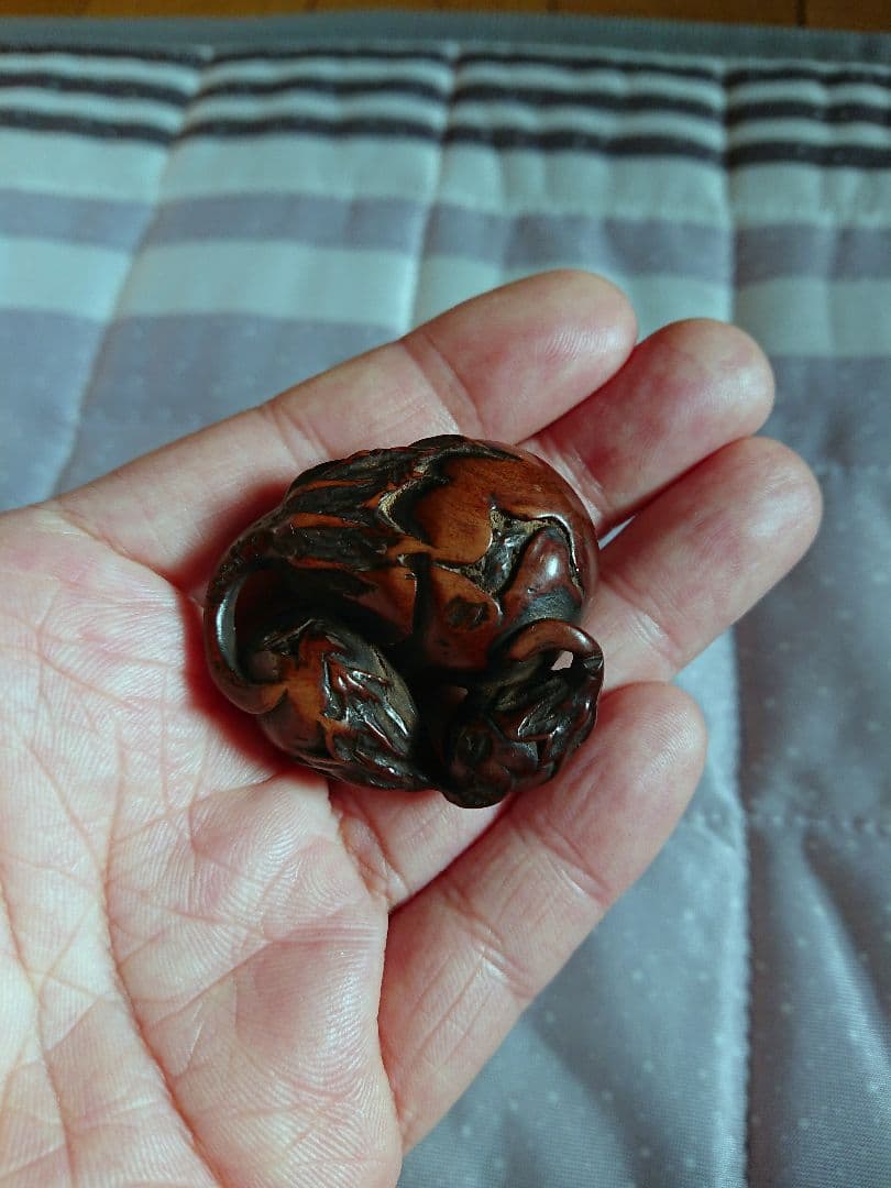 江戸 根付 傷み三茄子 木彫 木製 彫刻