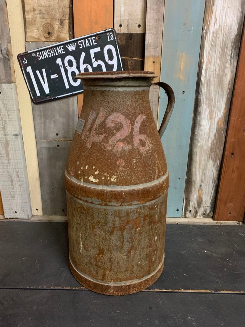 アンティーク ミルク缶 蓋付き　ジャンクガーデンサビ錆