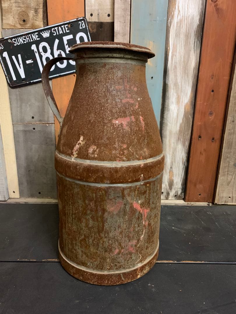 アンティーク ミルク缶 蓋付き　ジャンクガーデンサビ錆