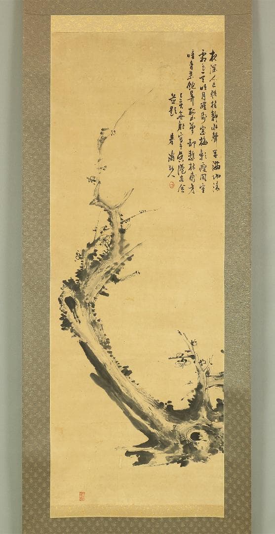 春涛散人「墨梅図」掛軸 肉筆 絹本