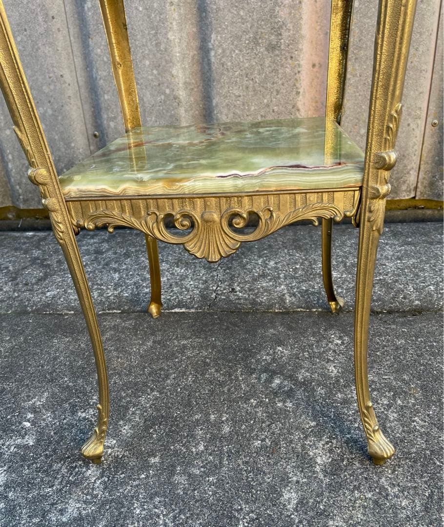 イタリア製/飾り棚/花台/大理石/グリーンオニキス/ロココ調/猫脚/2段