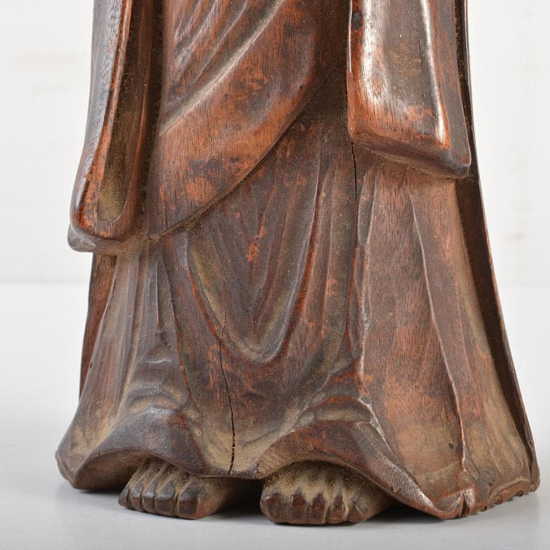 仏教美術　木彫　観音菩薩立像　仏像　在銘　高さ約31cm　時代箱付　MR7171