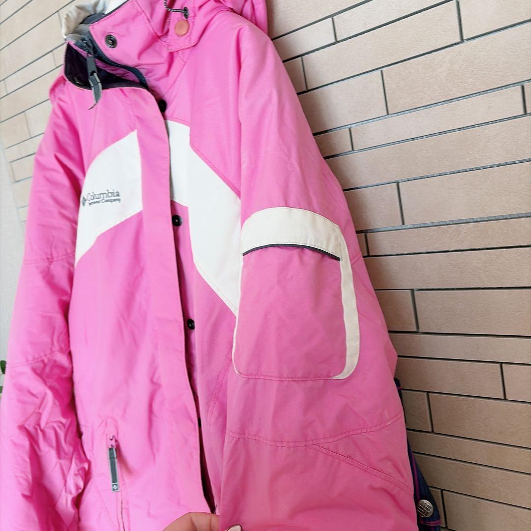 コロンビア スノーウェア S ピンク チェック 上下セットアップ オムニテック