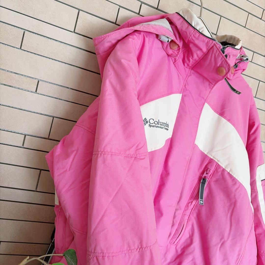コロンビア スノーウェア S ピンク チェック 上下セットアップ オムニテック
