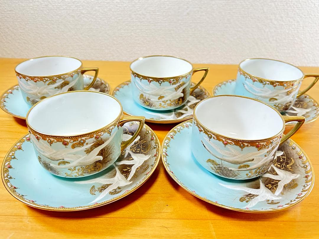 オールドノリタケ フライングスワン カップ ソーサー 5客 ポット クリーマー