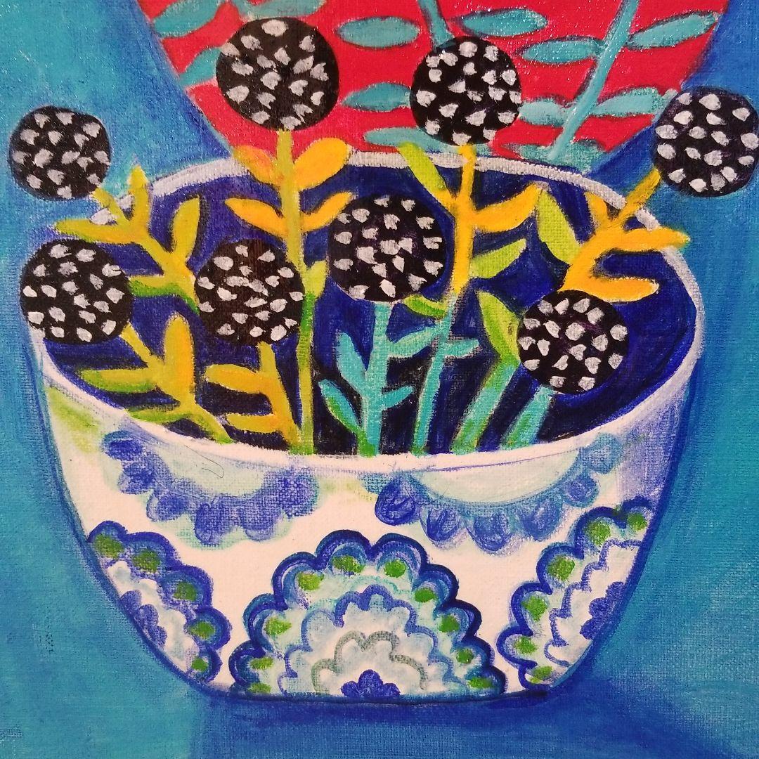 油絵　はち　小鳥さんのかくれんぼ　その１　かくれる鳥