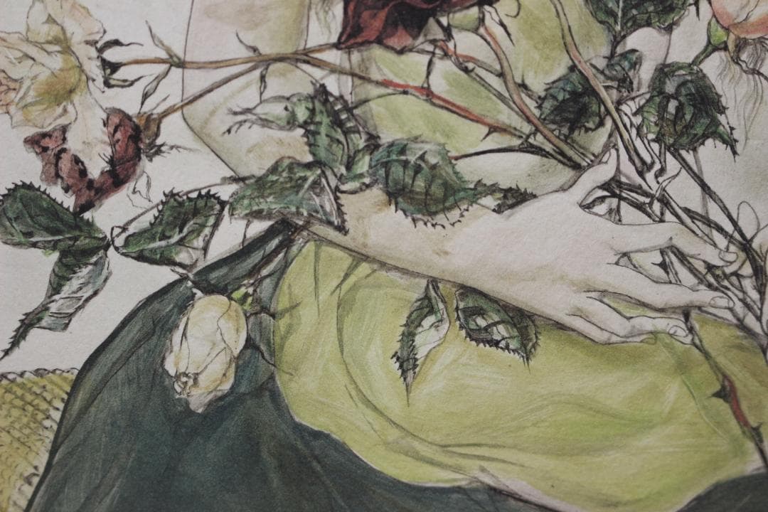 藤田嗣治 エスタンプリトグラフ「バラと少女」 6/75