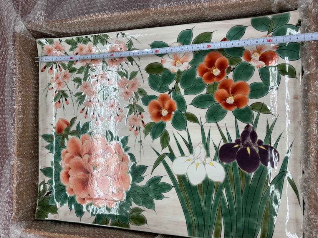値下【一点物】京焼 清水焼 陶あん 色絵付け 飾り皿 約40cm×54cm 骨董
