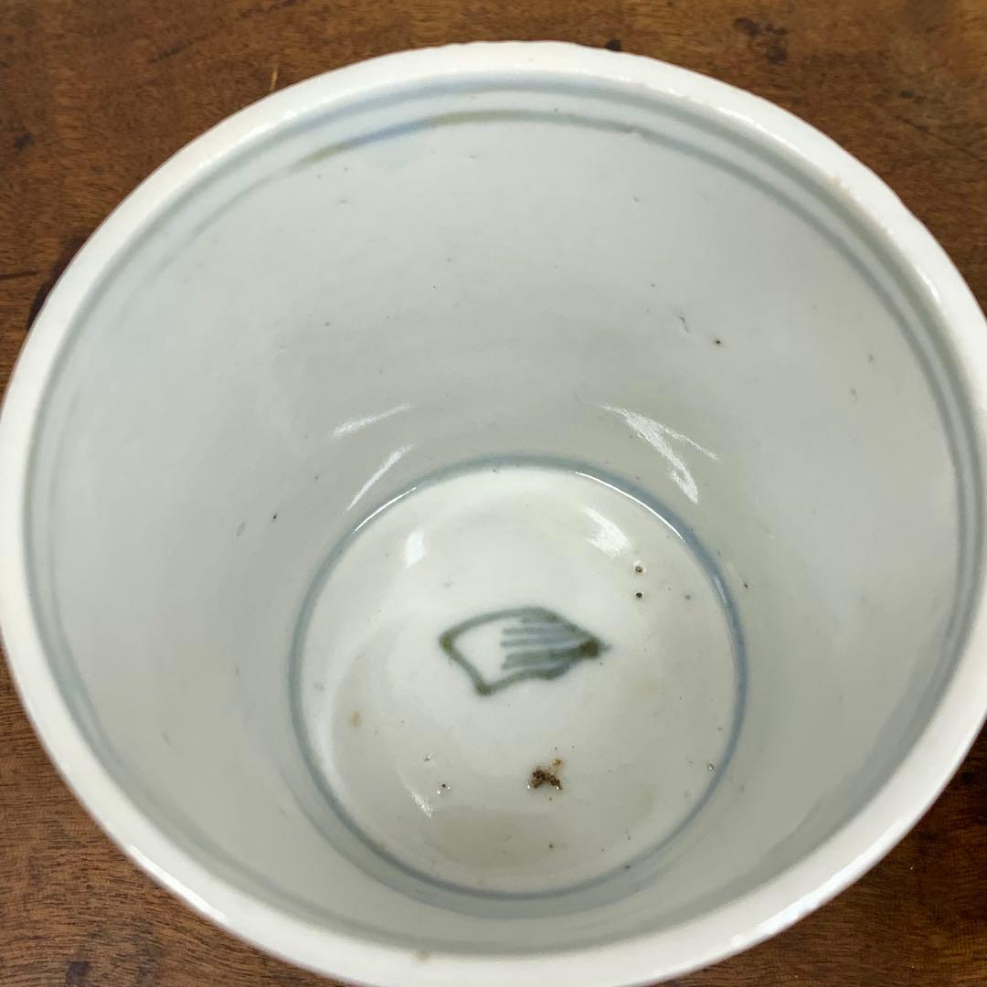 蕎麦猪口 2点 染付 矢羽根文 幾何学模様 江戸 時代 小鉢 アンティーク B②