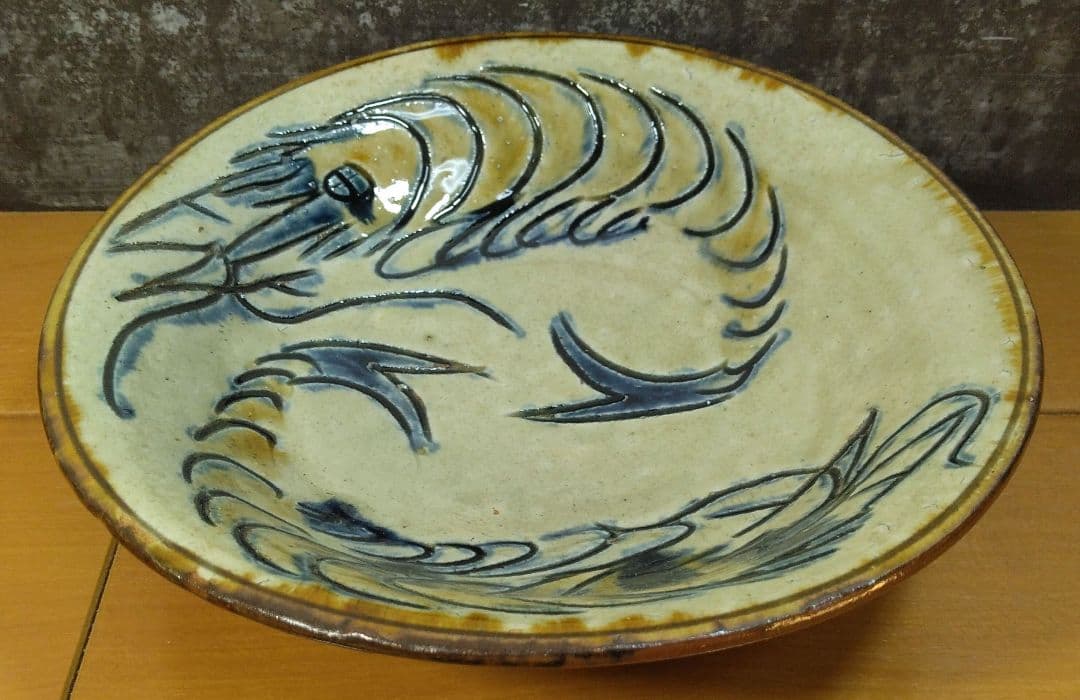 人間国宝 金城次郎 海老皿 栞 共箱 美品 壺屋焼 やちむん 壷屋焼