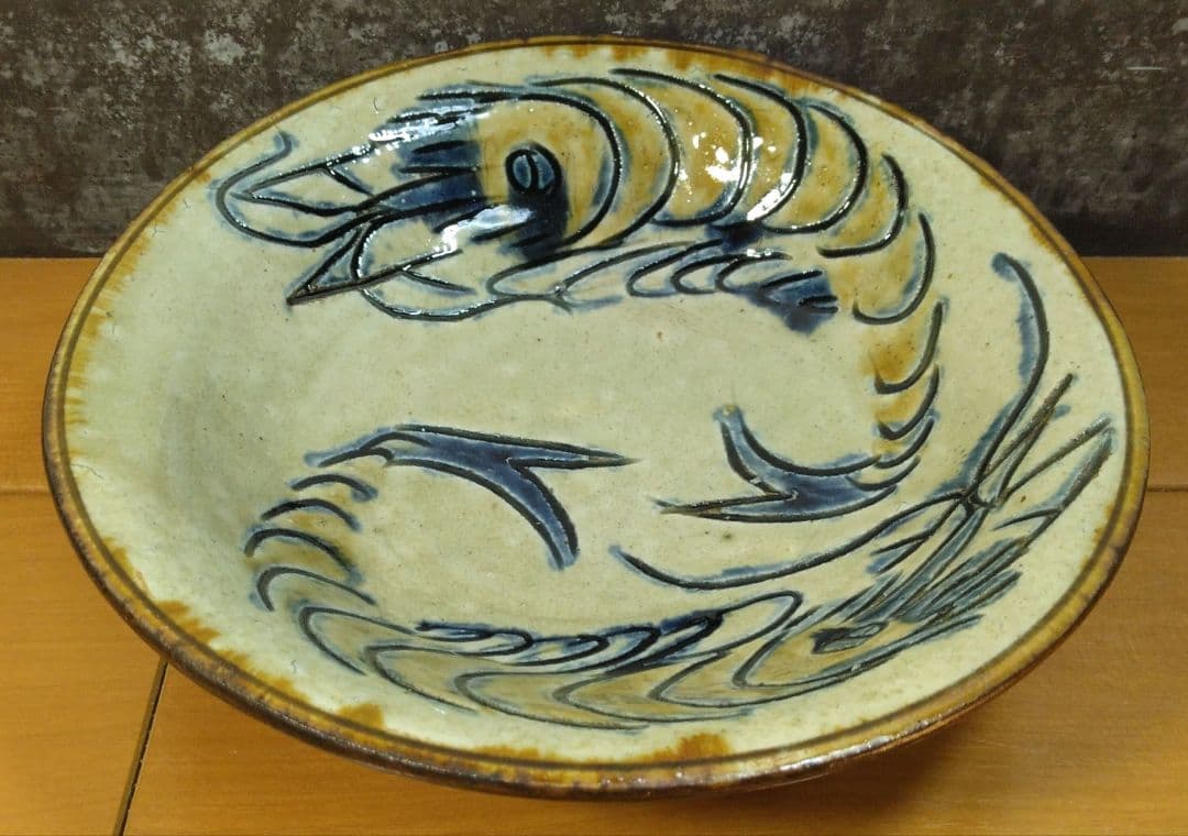 人間国宝 金城次郎 海老皿 栞 共箱 美品 壺屋焼 やちむん 壷屋焼