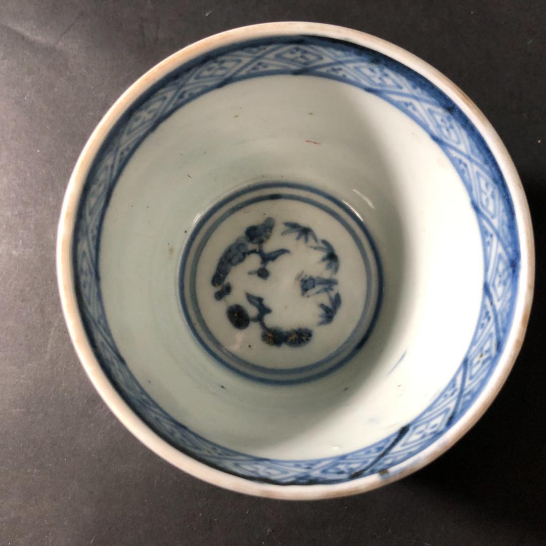 古伊万里　大振り蕎麦猪口　猪口　染錦花文様　古伊万里　時代物　骨董