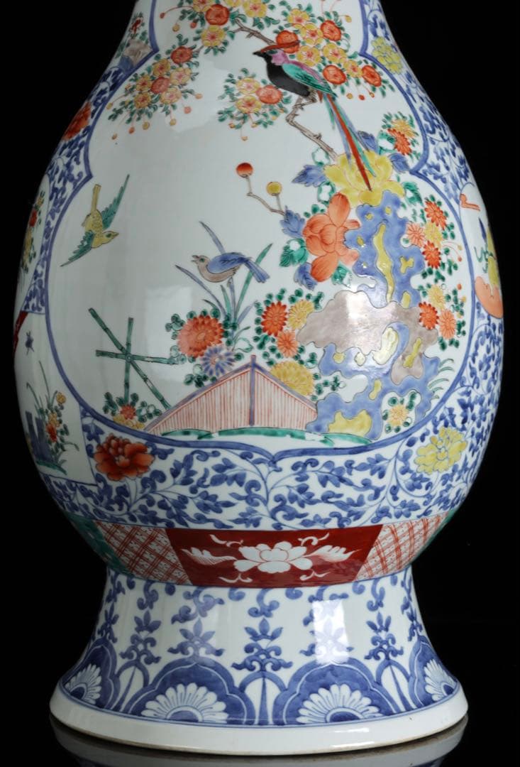 N*p様 有田焼 伊万里焼 色絵花鳥図大花瓶 高さ61㎝ 特大 飾壺 古美術品