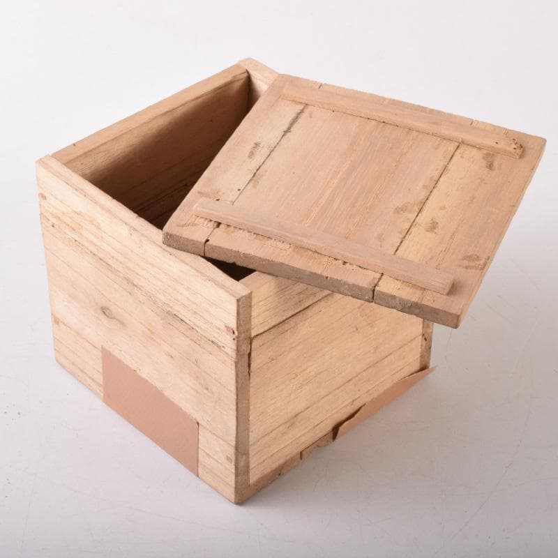 天然石　寒水石　飾玉　直径約7cm　置物　大理石台・時代箱付　C　7459