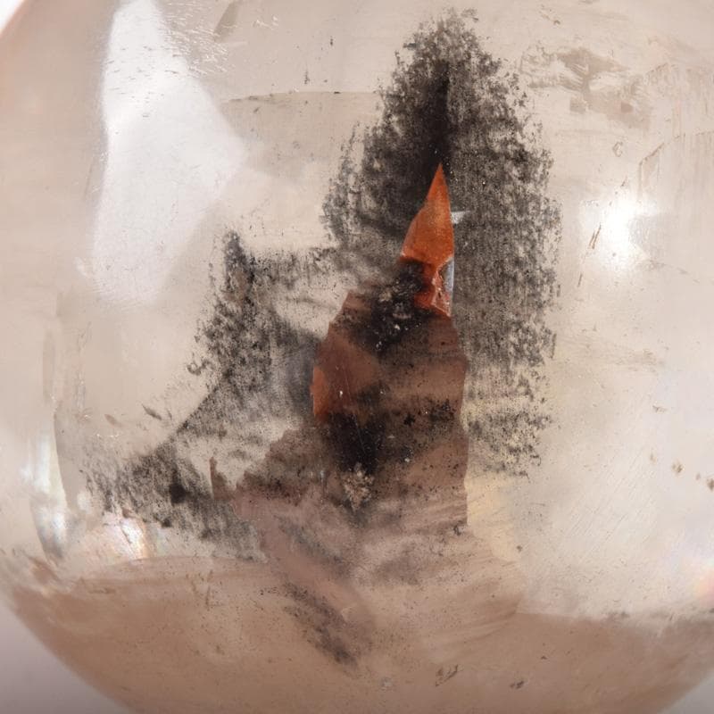 天然石　寒水石　飾玉　直径約7cm　置物　大理石台・時代箱付　C　7459