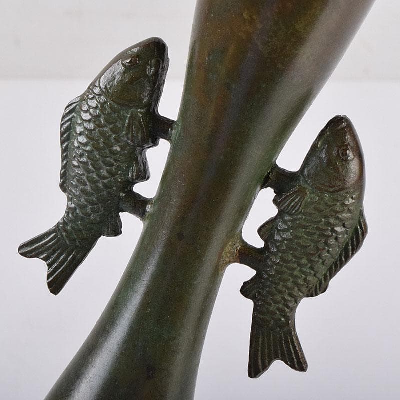 唐銅風炉師　黒瀬宗康作　唐銅　鯉耳花入　共箱　V　R8967