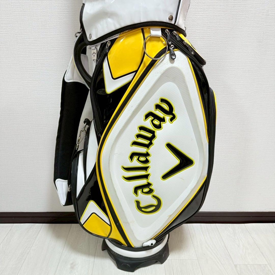 キャロウェイ キャディバッグ 9型 ホワイト×イエロー フード付