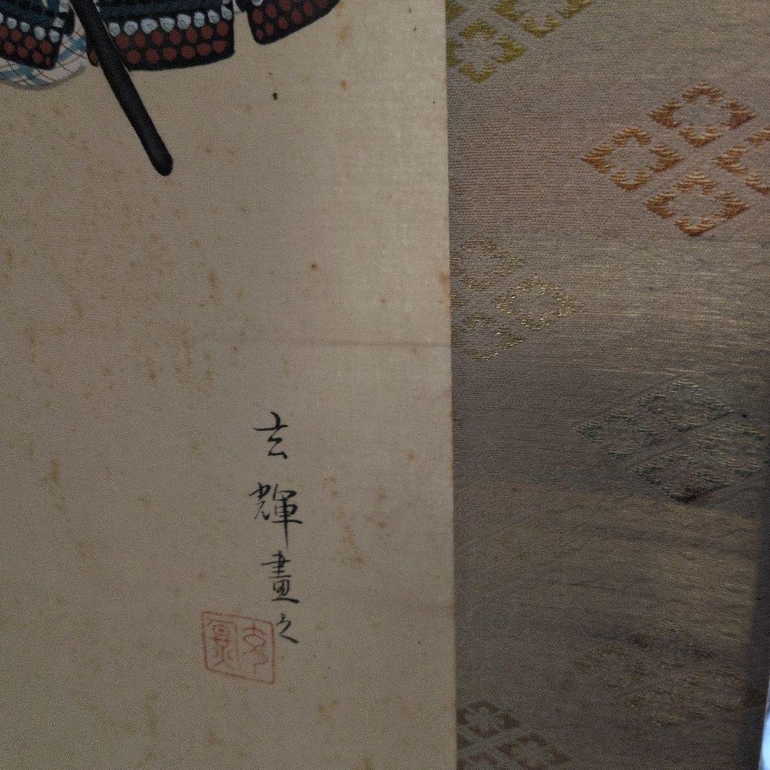 桃太郎肉筆日本画 武士 手描き アート 掛軸　時代物桐箱付