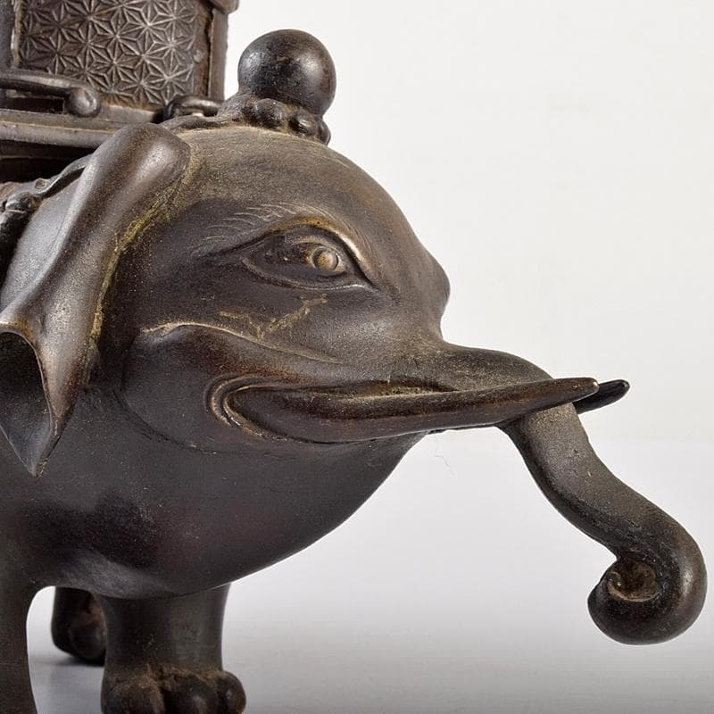 中国　古銅鍍金　象香炉　G　R5119