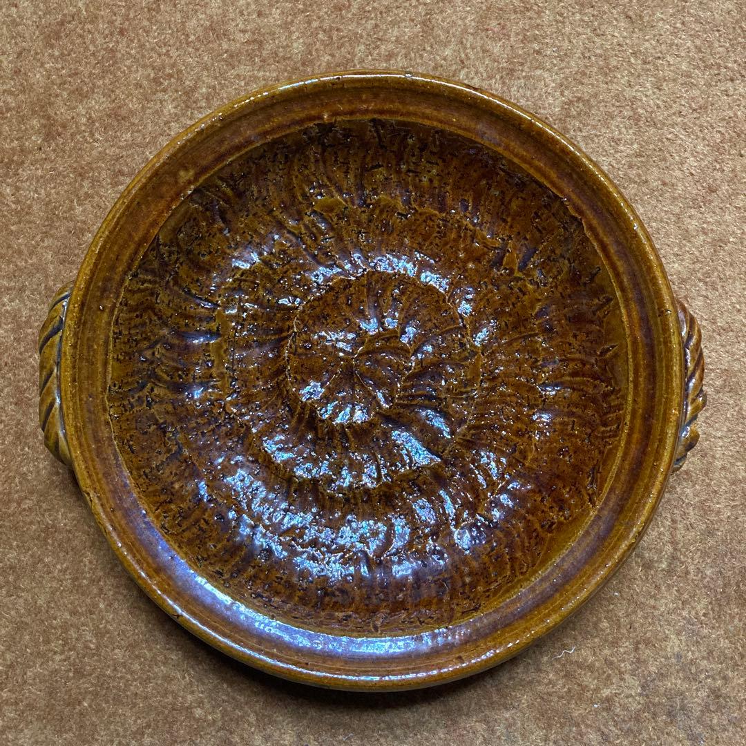 初代中村道年　「飴釉手付平鉢」　押印　合わせ箱　高5.5 ×幅28cm 八事窯