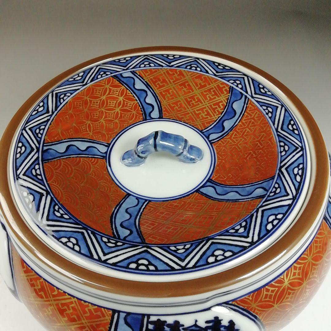 Ｗ１１６　水指　『染付　金襴手捻梅』『平安　景雲 造』『塗替蓋付』　共箱　茶道具