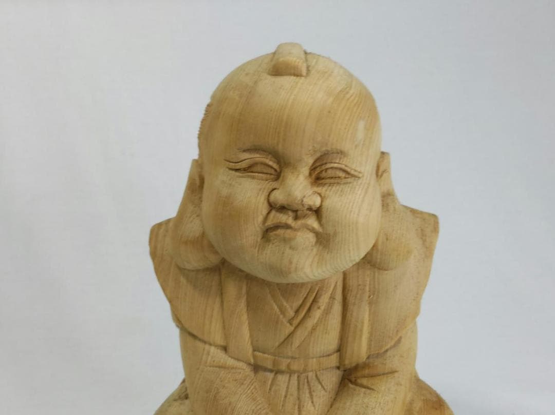 在庫処分品　【福助】木彫り　高さ25ｃｍ　おでこに傷　送料無料！